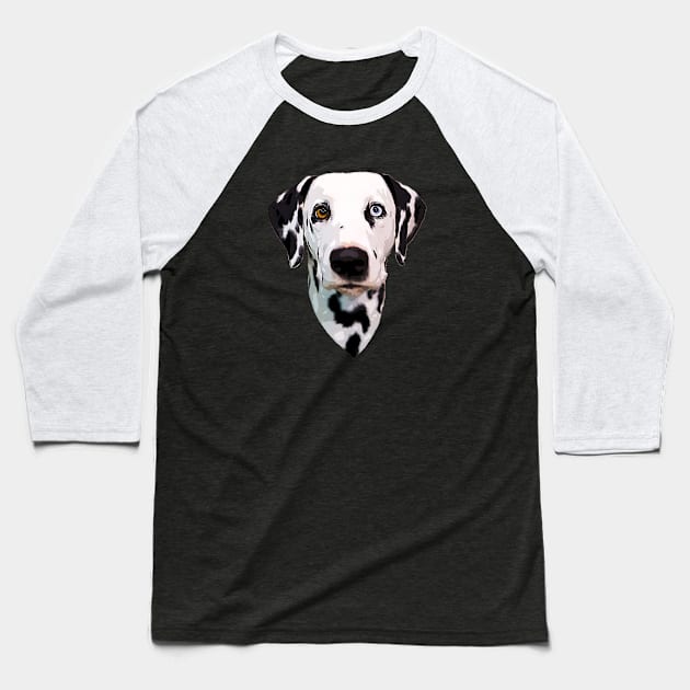 Dalmatian Dog Spotted Puppy Blue Orange eyes Baseball T-Shirt by ElegantCat